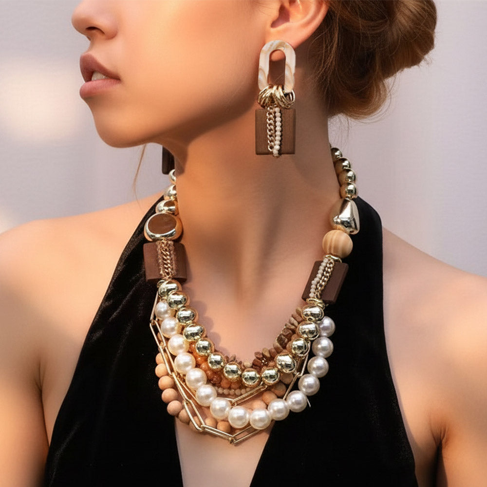 The Wooded Pearl Necklace Set