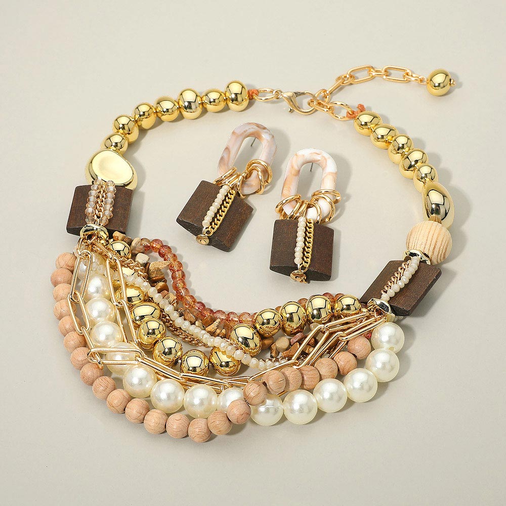 The Wooded Pearl Necklace Set